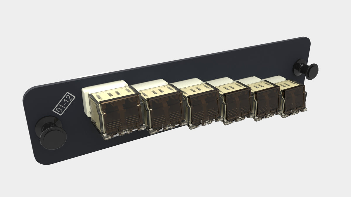 Commscope PNL-BK-012-MFA-LC02-BG-SHUTTERED | 1000-type Adapter Pack, with 6 OptiSPEED MM duplex LC adapters, beige