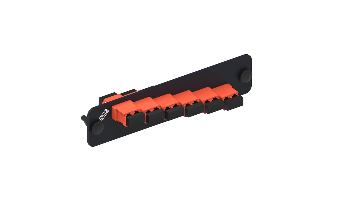 Commscope PNL-BK-012-KFA-LC02-OR-NS | Adapter Pack, Black, 1000-Type, with 6 duplex keyed LC adapters, orange, no shutter