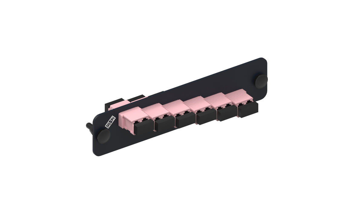 Commscope PNL-BK-012-KFA-LC02-RO-NS | Adapter Pack, Black, 1000-Type, with 6 duplex keyed LC adapters, rose, no shutter