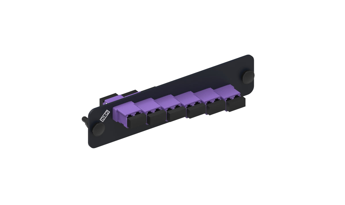 Commscope PNL-BK-012-KFA-LC02-VI-NS | Adapter Pack, Black, 1000-Type, with 6 duplex keyed LC adapters, violet, no shutter