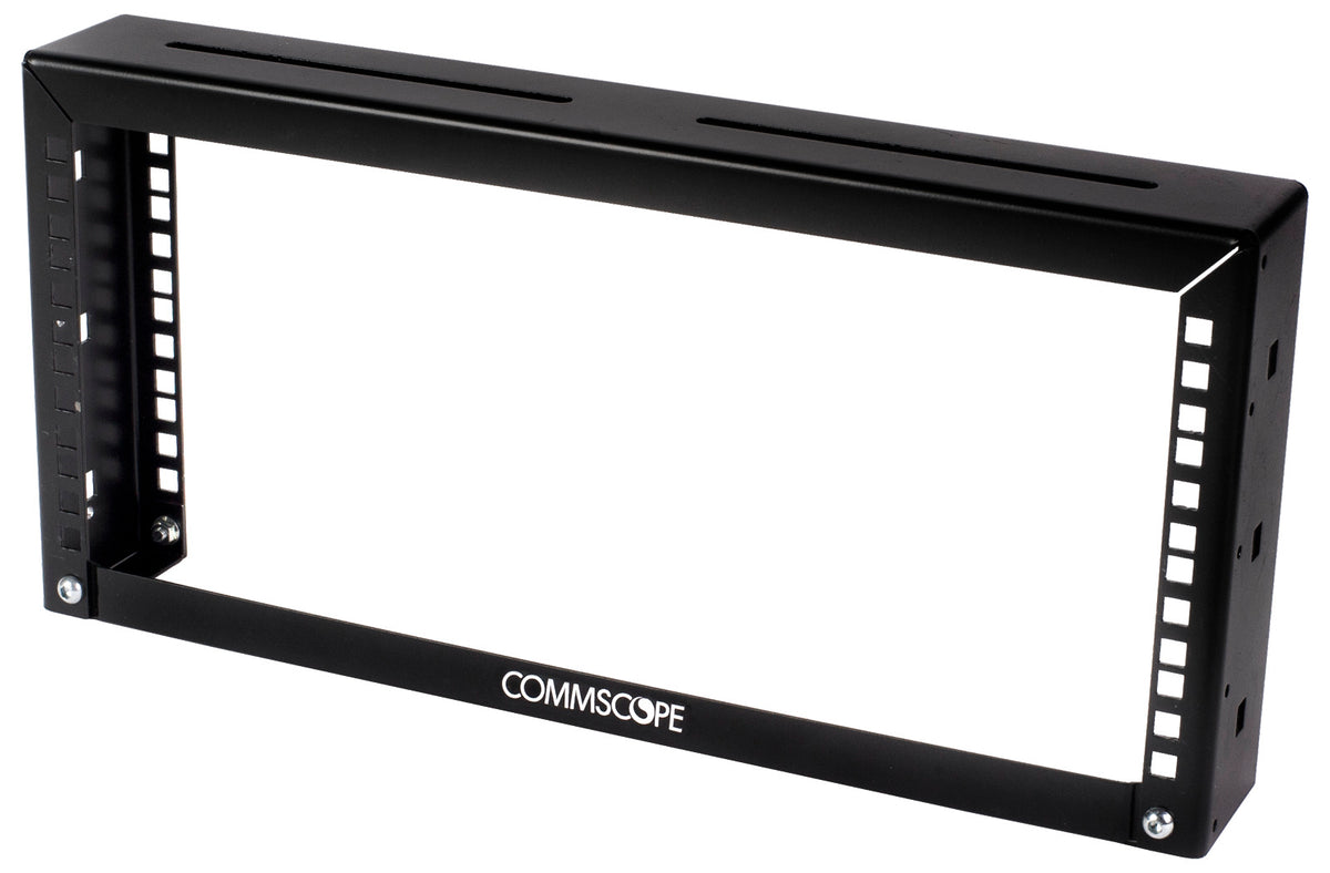 Commscope OVRHDRACK6U | 3 in (76 mm) Channel x 9.5 in (239 mm) H - 19 in (482.6 mm) Overhead Patch Panel Rack (6U) 3/8 Sq Punch, Black