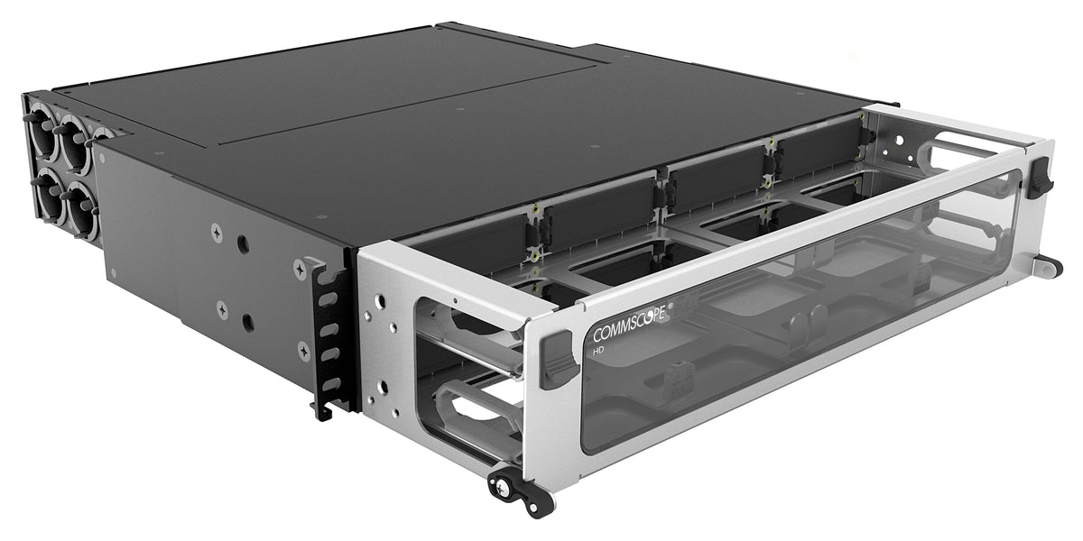 Commscope HD-2U | High Density 2U modular cassette sliding Panel, accepts (8) G2 modules or MPO panels, providing up to 96 duplex LC ports or up to 64 MPO ports