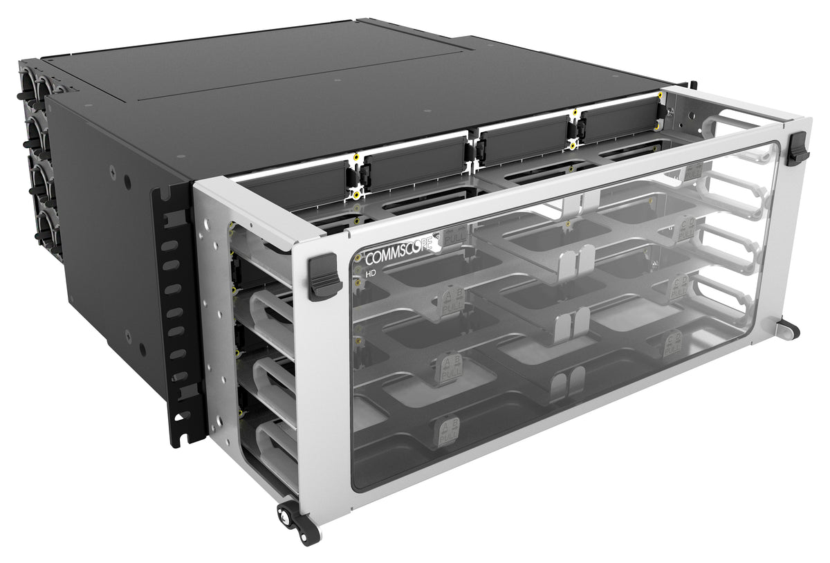 Commscope HD-4U | High Density 4U modular cassette sliding Panel, accepts (16) G2 modules or MPO panels, providing up to 192 duplex LC ports or up to 128 MPO ports