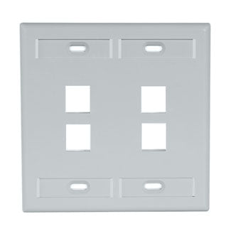 Leviton 42080-4GS | Single-Gang QuickPort Wallplate with ID Windows, 4-Port, Grey