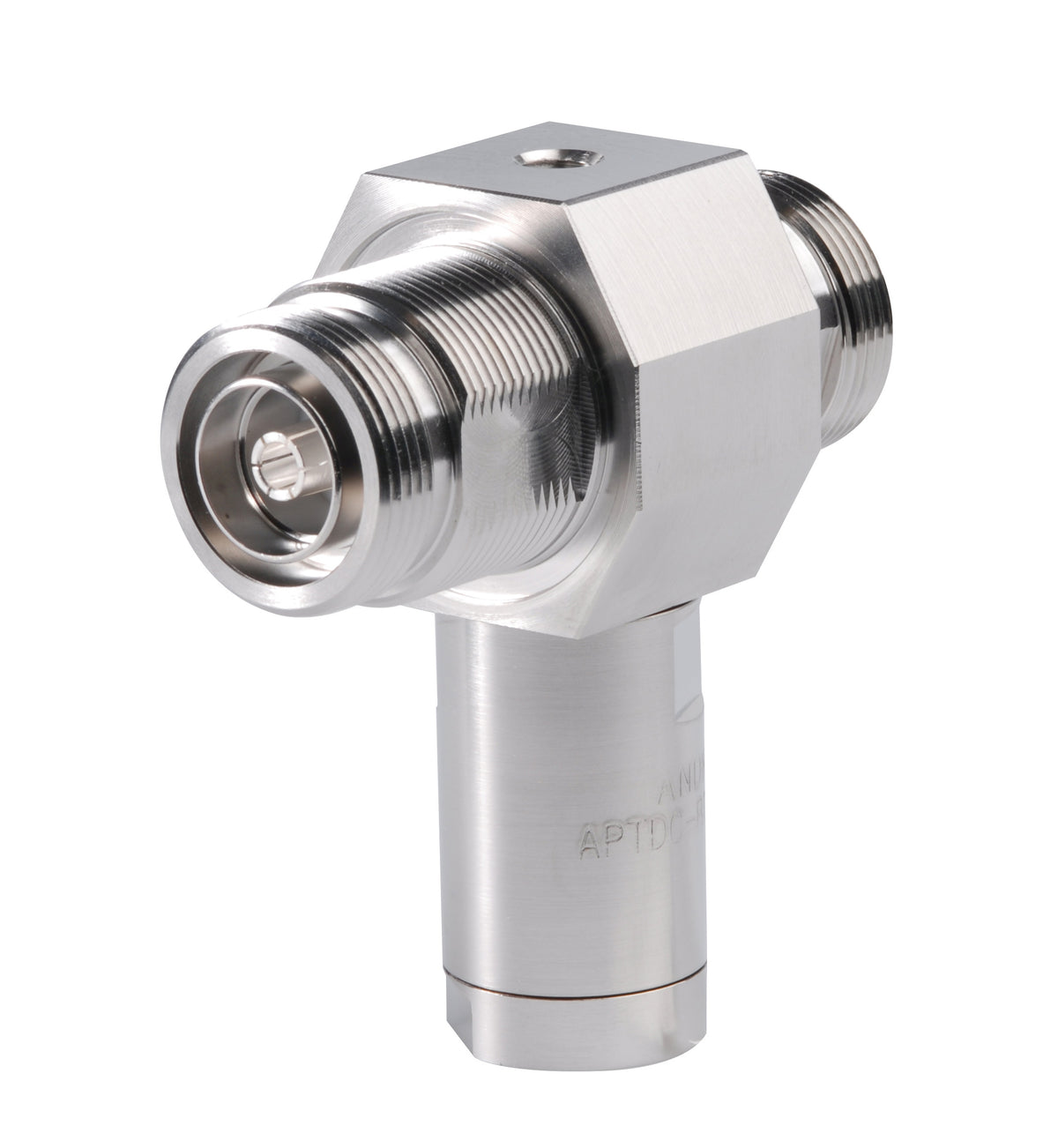Commscope APTDC-BDFDF-DB | Arrestor Plus LTE Band Quarterwave dc Passing Surge Arrestor (T-shaped), 698–2170 MHz, with interface types DIN Female Bulkhead and DIN Female