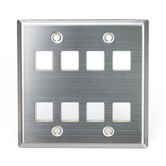 Leviton 43080-2S8 | Stainless Steel QuickPort Wallplate, Dual Gang, 8-Port