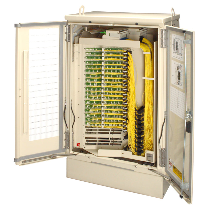 Commscope FD3-AE288J00TBBP1 | FDH 3000 Small Fiber Distribution Cabinet, 288F, SC/APC, no splitters, dielectric ribbon, 100 ft, 12F