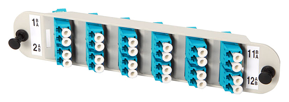 Commscope FPX-AF-24APRA6 | FPX Fiber Optic Adapter Pack Only, Multimode, 24 fiber, LC (2F/LC) adapter, right, aqua, putty white
