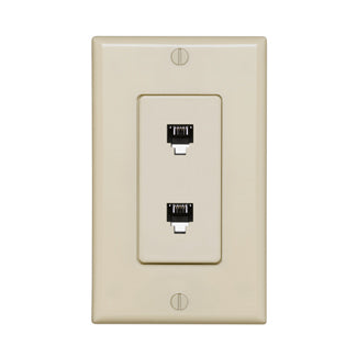 Leviton 40159-I | Decora Telephone/Video Wall Jack Assembly, 6P4C + F, screw terminals, ivory