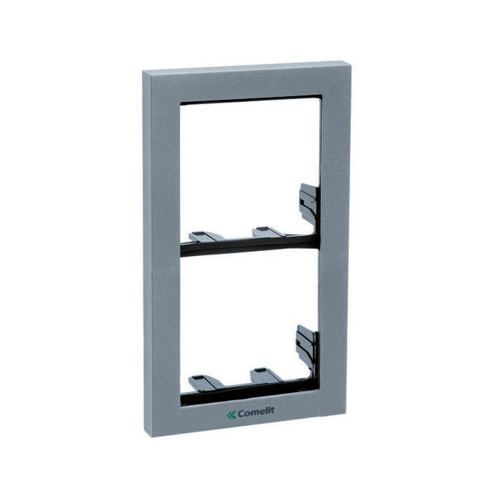 Comelit 3311/2S | Video Door Entry System Holder Frame, 2-Module, 125 MM Width x 15.5 MM Depth x 215 MM Height, Die-Cast Aluminum, Gray, With Silver Finishing Frame