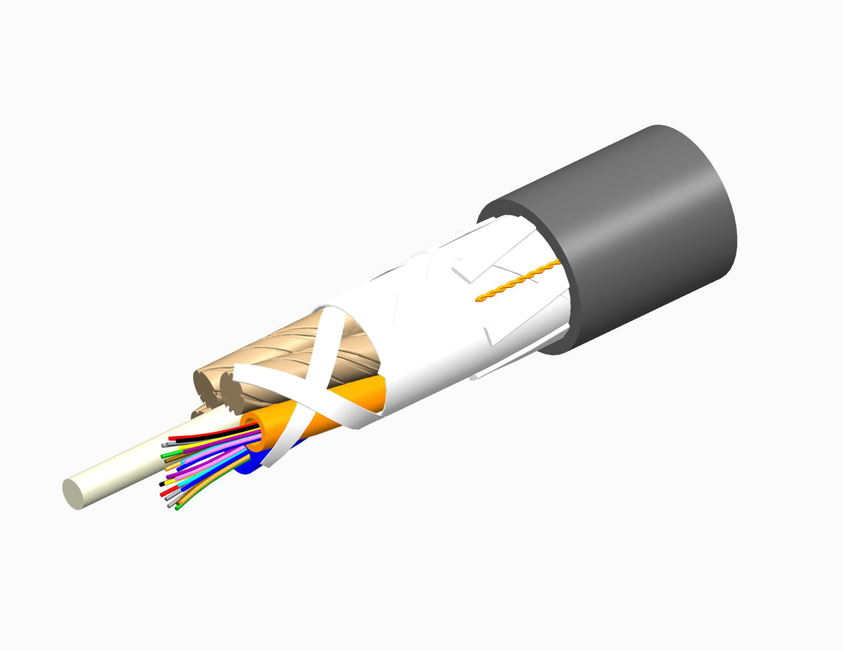 Commscope P-024-LN-8W-F12BK/25D | LightScope ZWP Indoor/Outdoor, Single Jacket All-Dielectric, Plenum Rated, Gel-Free, Stranded Loose Tube Cable, PVDF jacket that provides increased resistance to jet fuels, oils, and many chemicals