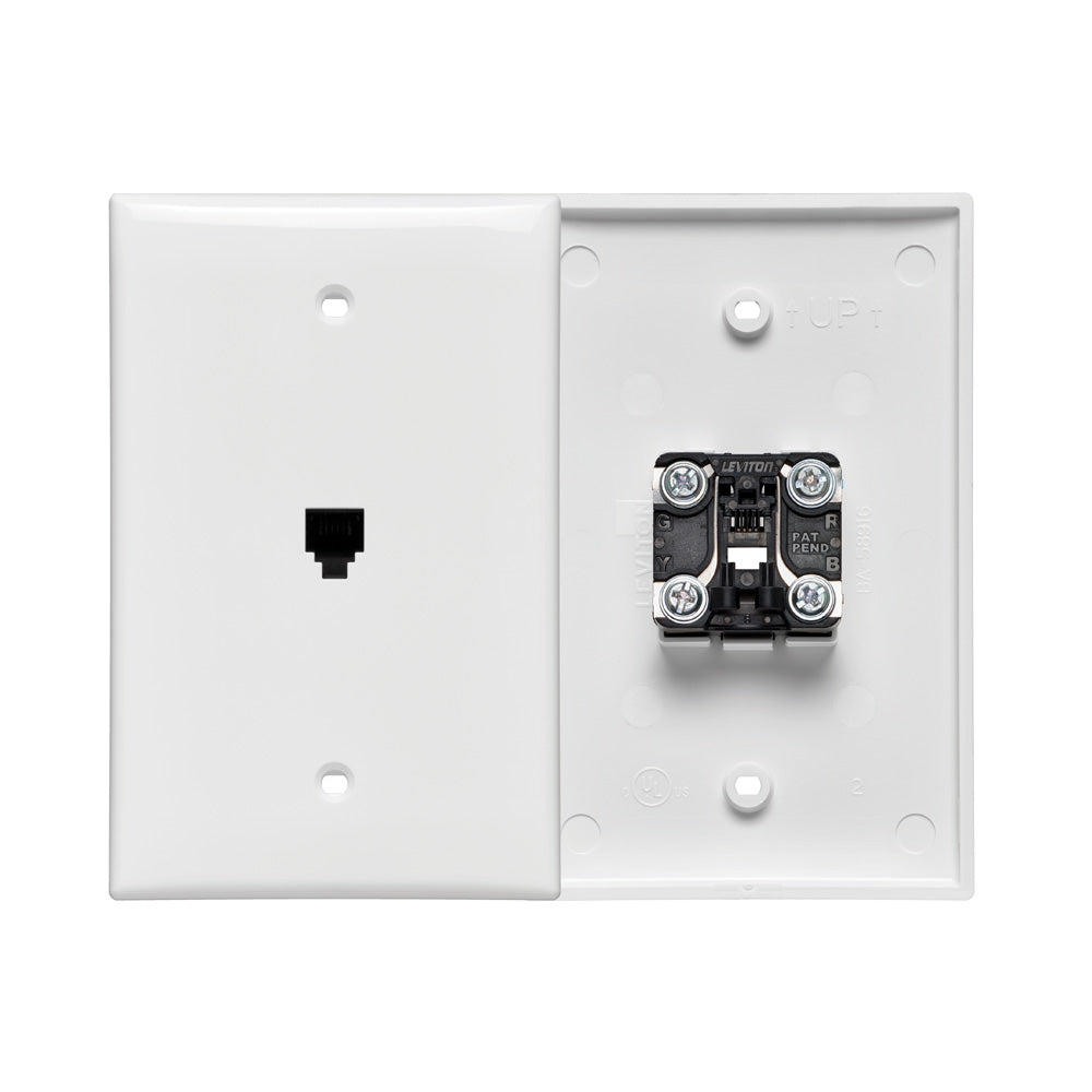 Leviton 40539-PMW | Midsize Telephone Wall Jack, 6P4C, White
