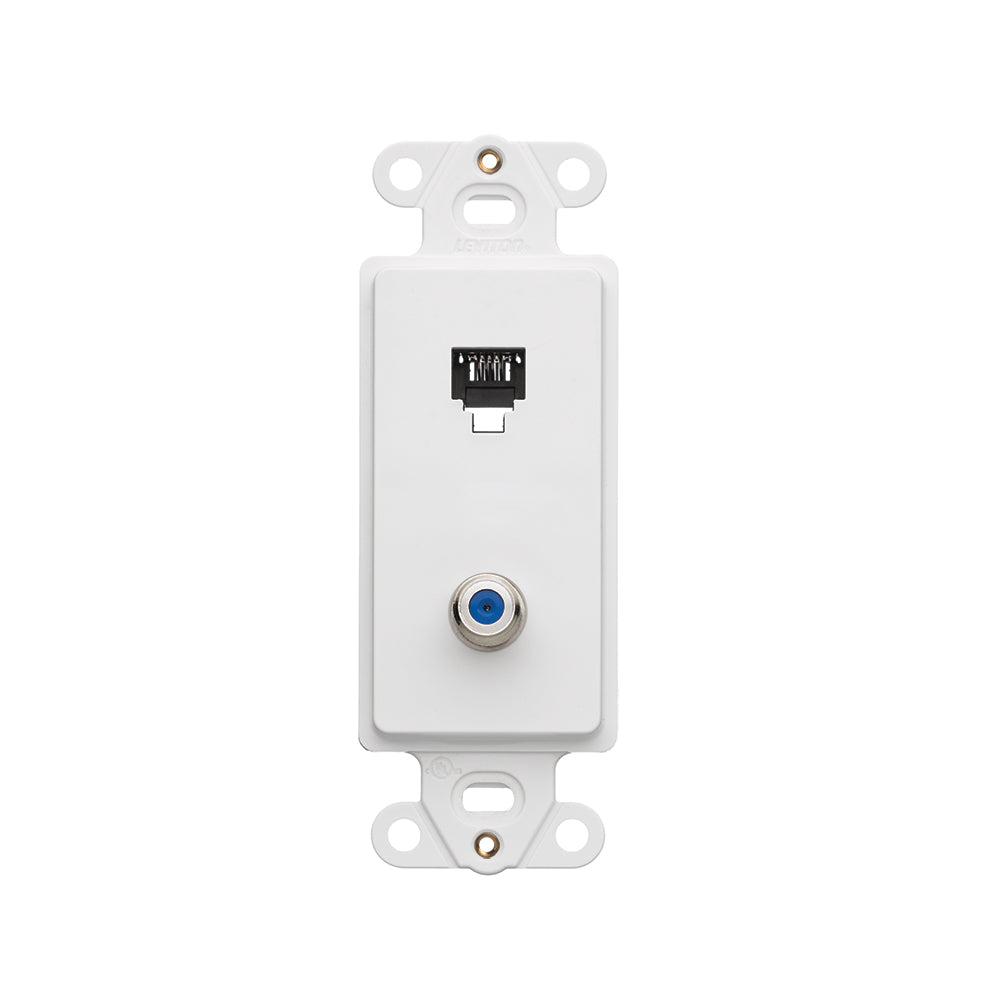 Leviton 40659-T | Decora Insert, 6P4C + F connector, Screw Terminals, Light Almond