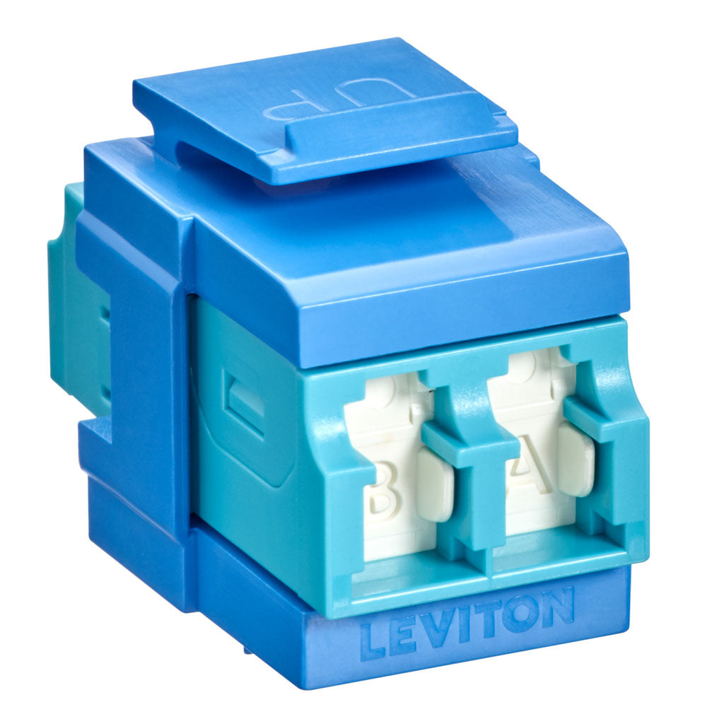 Leviton 41086-LLL | QuickPort Duplex LC Adapter, Shuttered, 10G LOMM, Zirconia Ceramic Sleeve, Aqua/Blue
