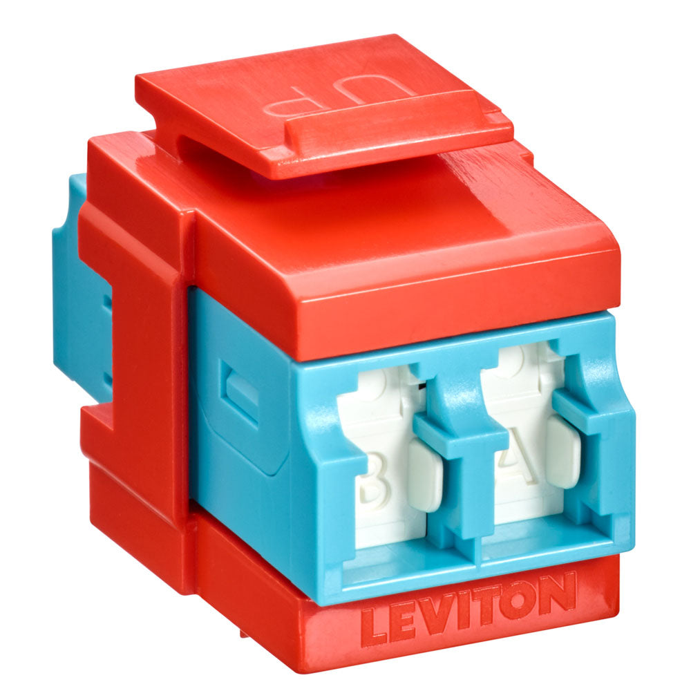 Leviton 41086-LLO | QuickPort Duplex LC Adapter, Shuttered, 10G LOMM, Zirconia Ceramic Sleeve, Aqua/Orange