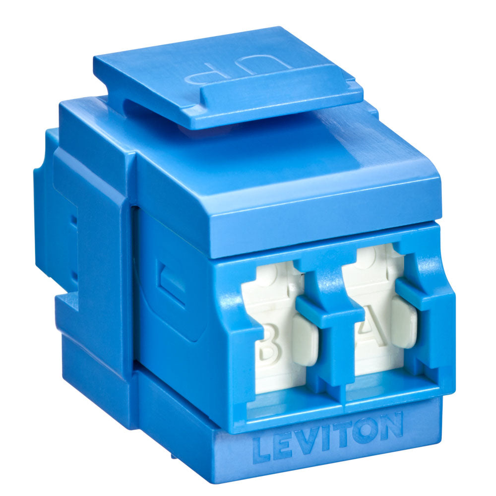 Leviton 41086-SLL | QuickPort Duplex LC Adapter, Shuttered, SM, Zirconia Ceramic Sleeve, Blue/Blue