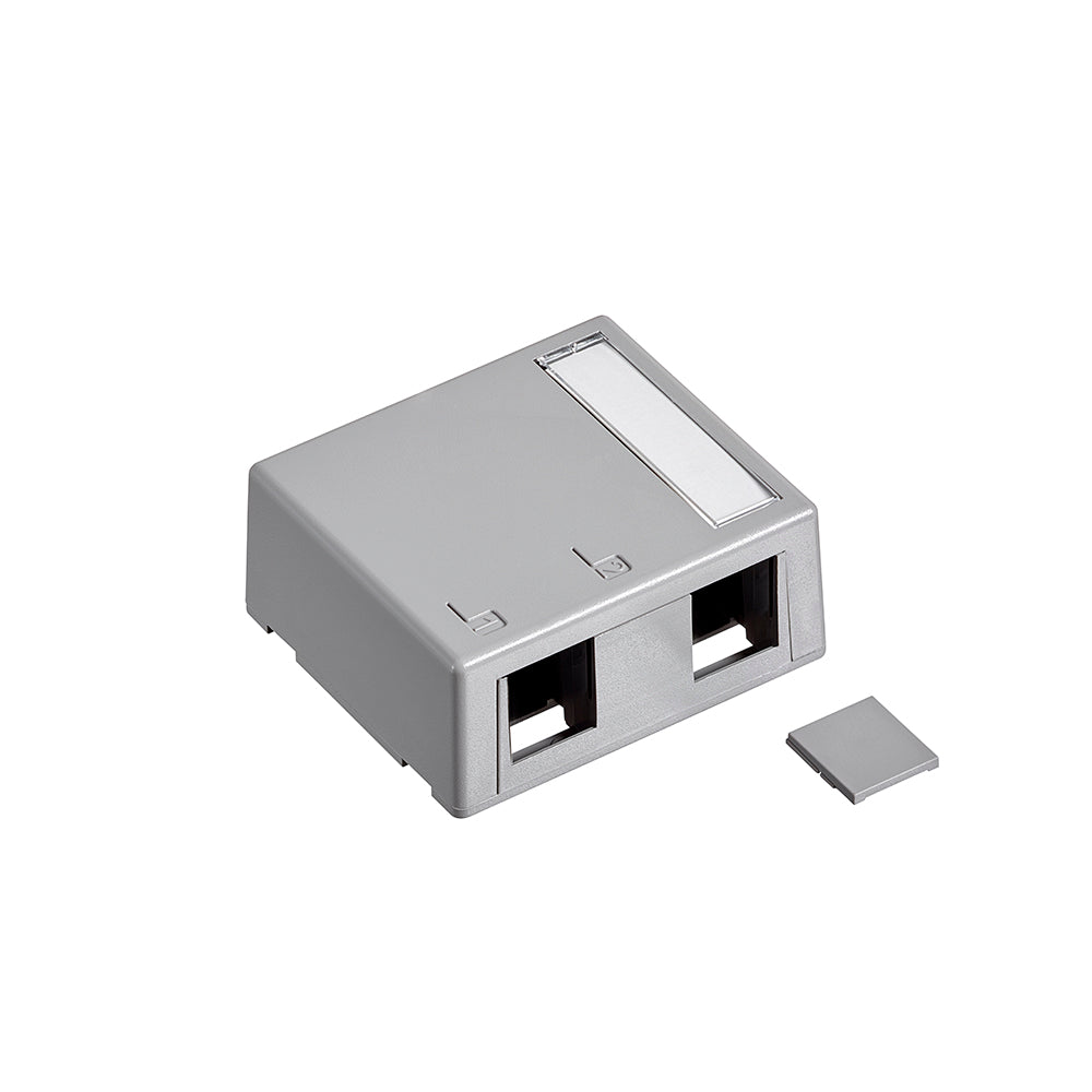 Leviton 41089-2GP | Surface-Mount QuickPort Box, Plenum-Rated, 2-Port, Grey