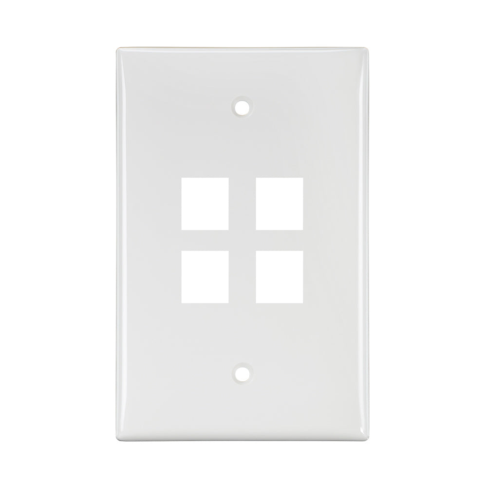 Leviton 41091-4WN | Midsize Single-Gang QuickPort Wallplate, 4-Port, White