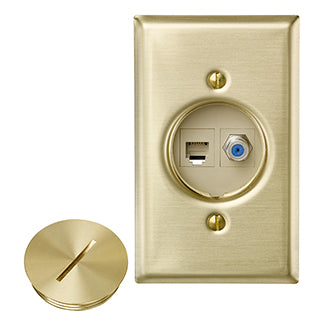 Leviton 41652-6F | QuickPort Floor Jack Assembly, 6P6C x F connector, Assembly includes wallplate, insert, jacks, and screw cap