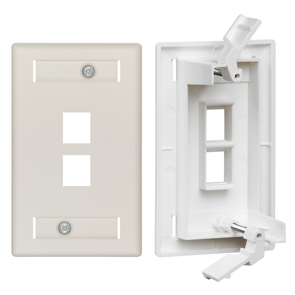Leviton 42090-2TS | QuickPlate Tempo Single-Gang Wallplate with ID Windows, 2-Port, Light Almond