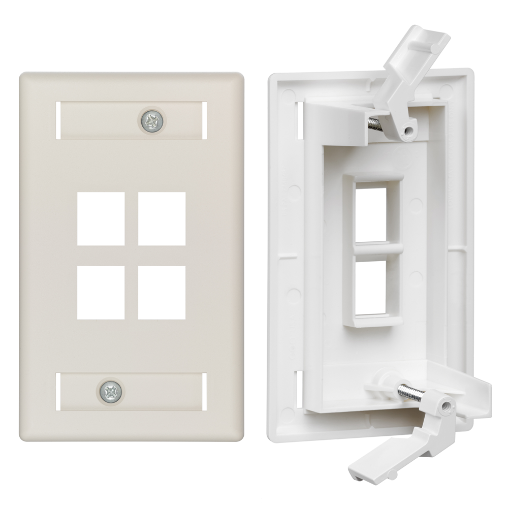 Leviton 42090-4TS | QuickPlate Tempo Single-Gang Wallplate with ID Windows, 4-Port, Light Almond