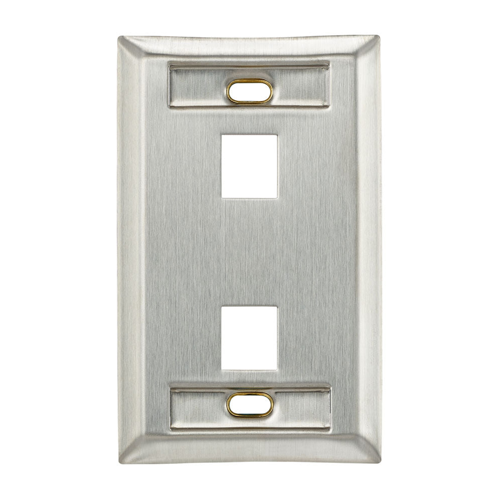 Leviton 43080-1L2 | Stainless Steel QuickPort Wallplate, Single Gang, 2-Port, with Designation Windows