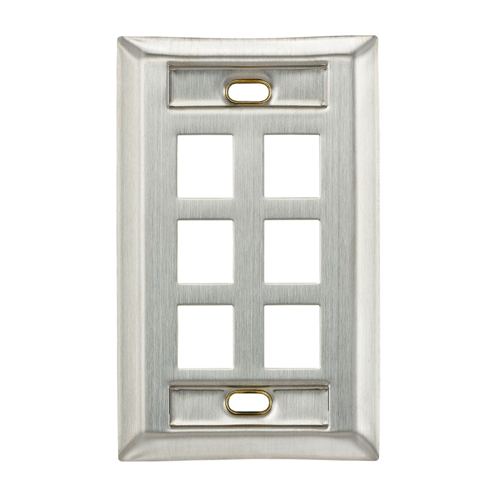 Leviton 43080-1L6 | Stainless Steel QuickPort Wallplate, Single Gang, 6-Port, with Designation Windows
