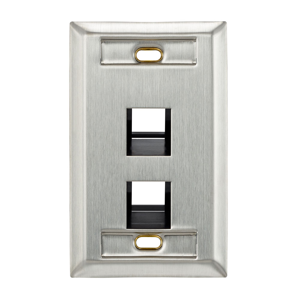 Leviton 43081-1L4 | Angled Single-Gang Stainless Steel QuickPort Wallplate with ID Windows, 4-Port
