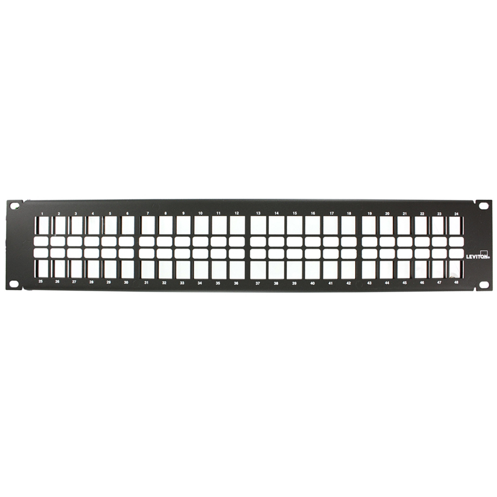 Leviton 49255-L24 | QuickPort Patch Panel with Magnifying Lens Label Holder, 24-Port, 1RU, Cable Management bar included