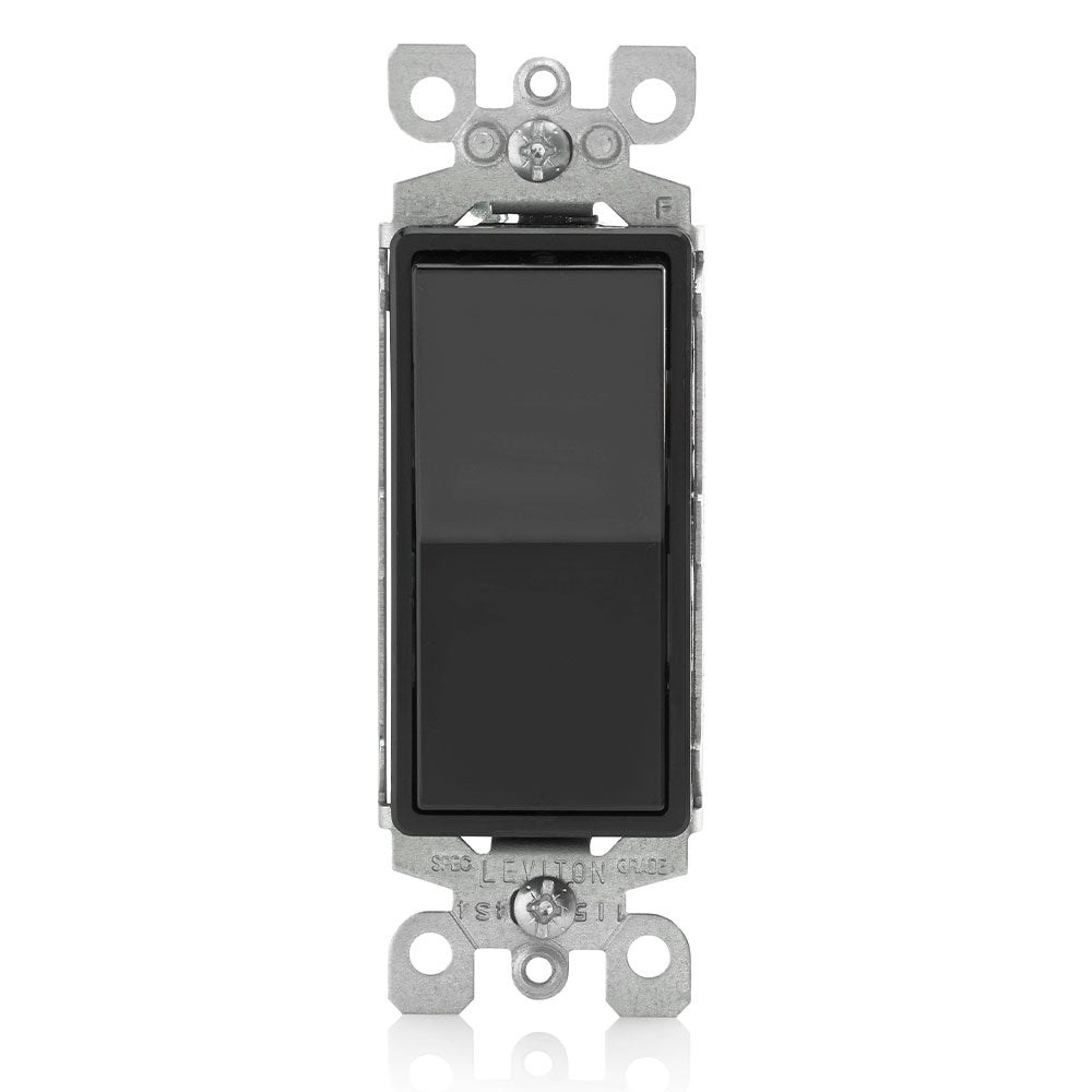 Leviton 5603-2E | 15 Amp, 120/277 Volt, Decora Rocker 3-Way AC Quiet Switch, Residential Grade, Grounding, Quickwire Push-In & Side Wired - Black