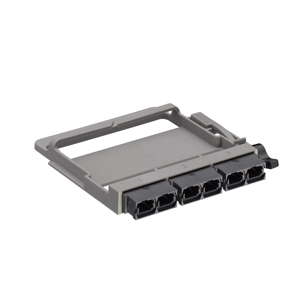 Leviton 5FUHD-6MB | HDX Fiber Adapter Plate, 3 Duplex MTP Adapters (black), keyed up to keyed up