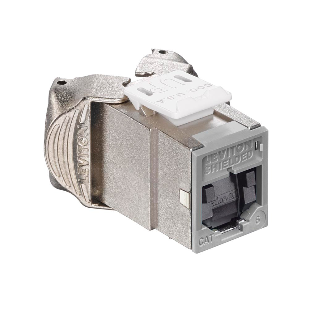 Leviton 61SJK-SG6 | Atlas-X1 Cat 6 Shielded QuickPort Jack with Shutters, Gray