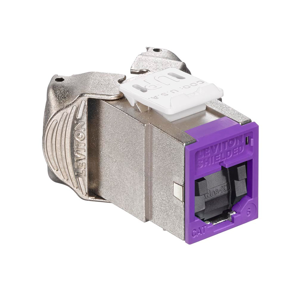 Leviton 61SJK-SP6 | Atlas-X1 Cat 6 Shielded QuickPort Jack with Shutters, Purple