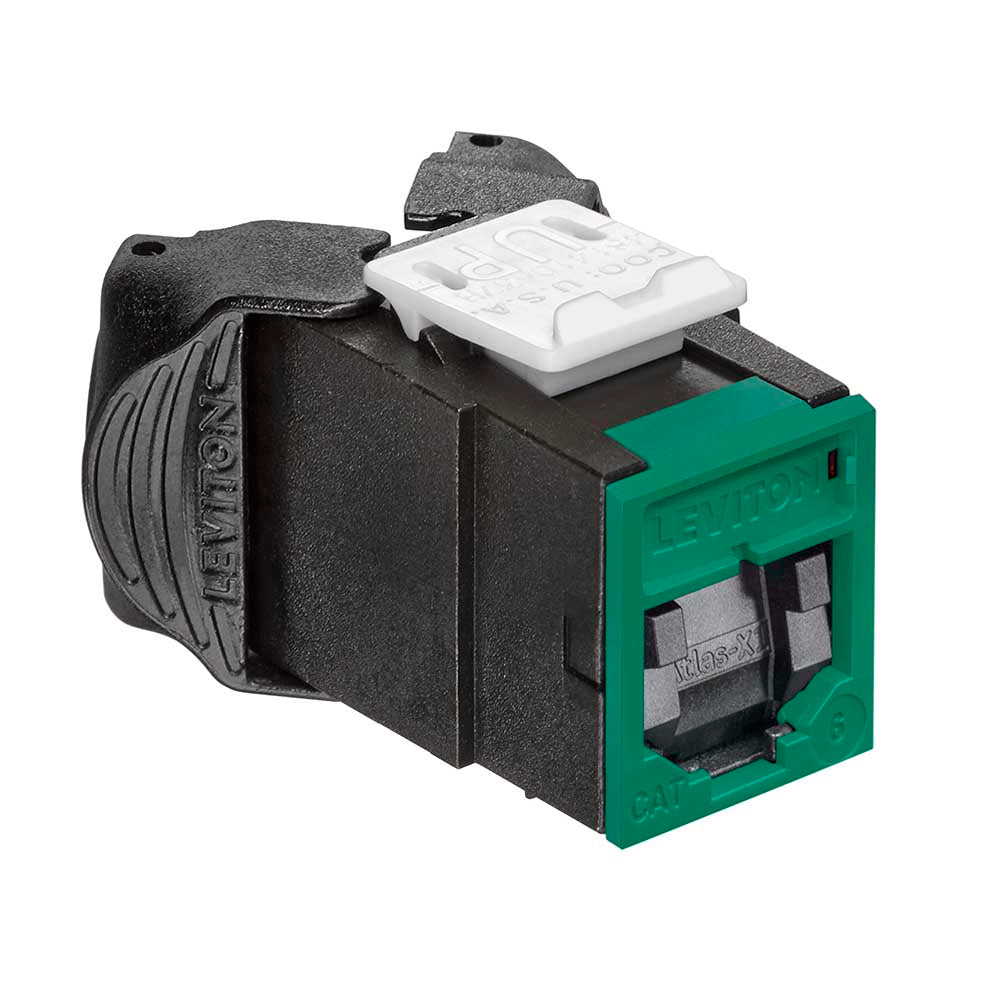 Leviton 61UJK-SV6 | Atlas-X1 Cat 6 UTP QuickPort Jack with Shutters, Green