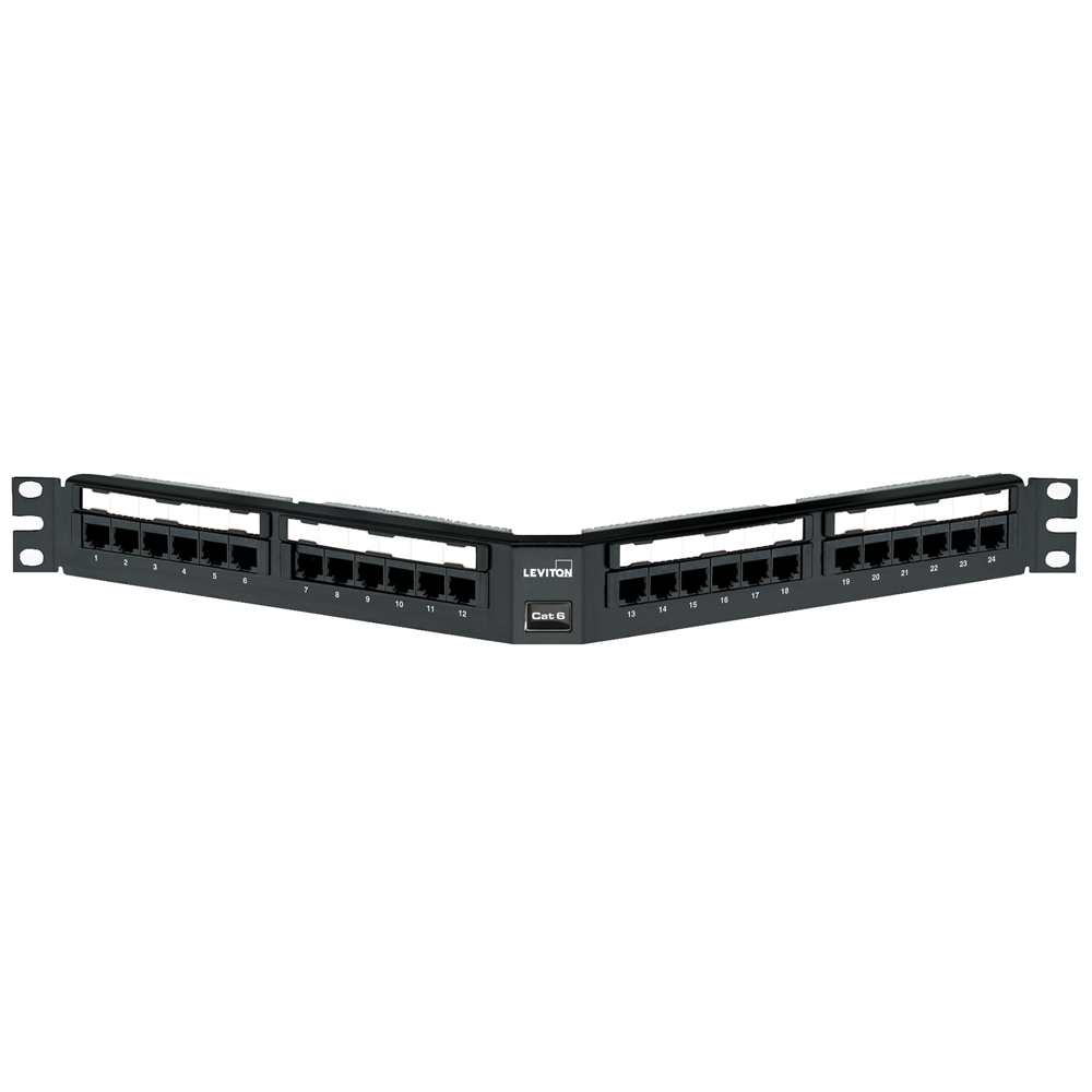 Leviton 69587-U48 | Cat 6 Universal Angled Patch Panel, 48-Port, 2RU