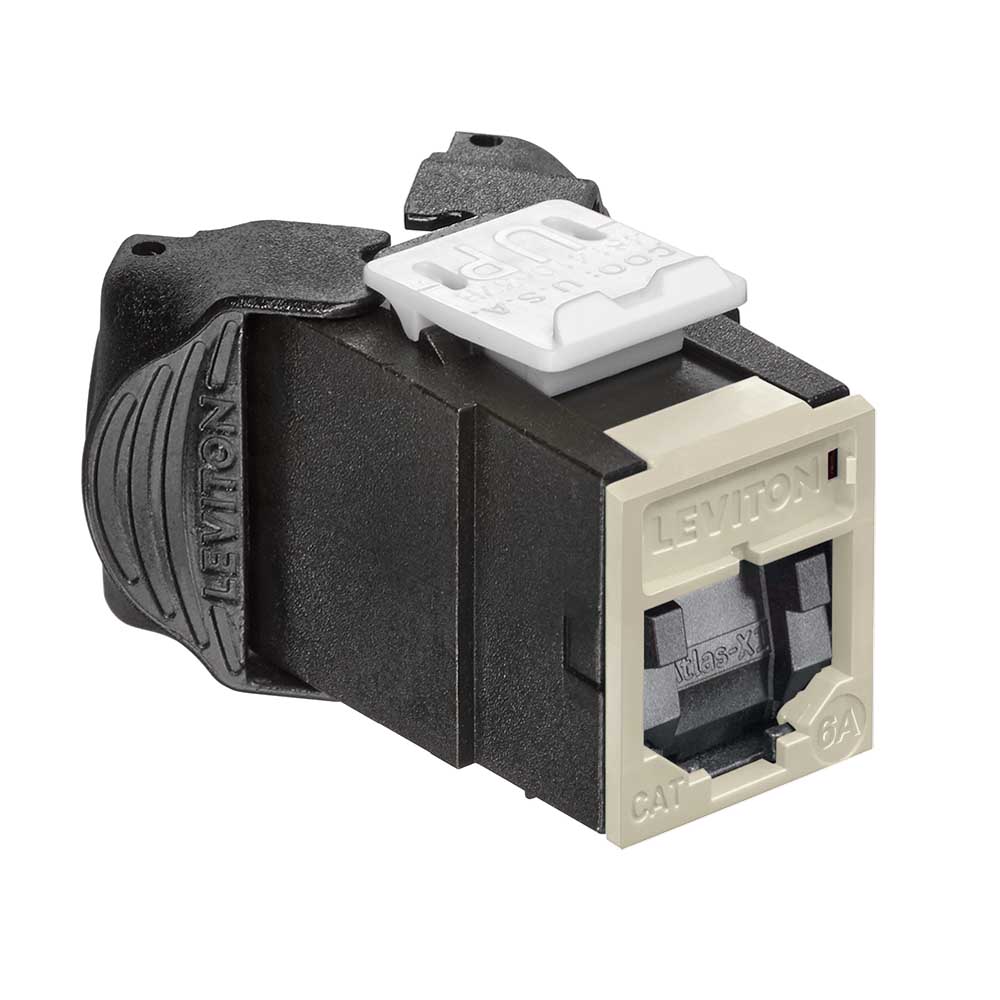 Leviton 6AUJK-SI6 | Atlas-X1 Cat 6A UTP QuickPort Jack with Shutters, Ivory
