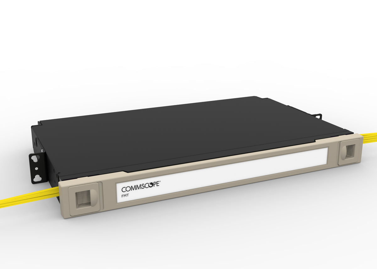 Commscope FMT-DRT070A00-A24P | FMT Fiber Termination Panel, with sliding tray, 24 SC/UPC, singlemode, 1RU, 19 in, putty white