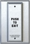 Alarm Controls PT1-111 | T-Style Plate with SPDT Momentary Action Switch- Clear Finish- Engraved "PUSH TO EXIT" and Filled in Black Ink