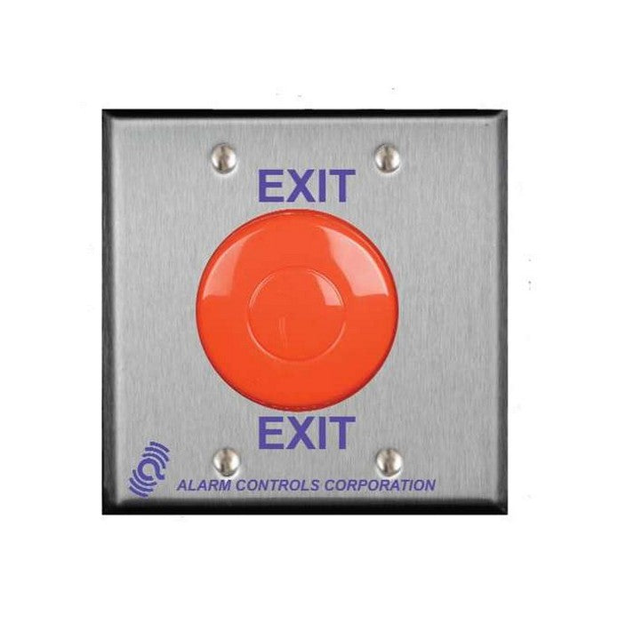 Alarm Controls TS-50 | 1 N/O & 1 N/C 10A Momentary Switch, Red Mushroom, "Exit", Double Gang, Stainless Steel Plate