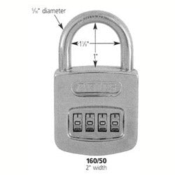 Abus Security Locks 160/50C 12811 | Padlock, Combination, 4-Dial, Resettable, 2" Width, 1" Clearance, Steel, Chrome Plated