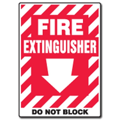 Accuform Signs MFXG558VS | Fire Safety Signs Fire Extinguisher Do Not Block with Down Arrow, Adhesive Vinyl, 14"H X 10"W