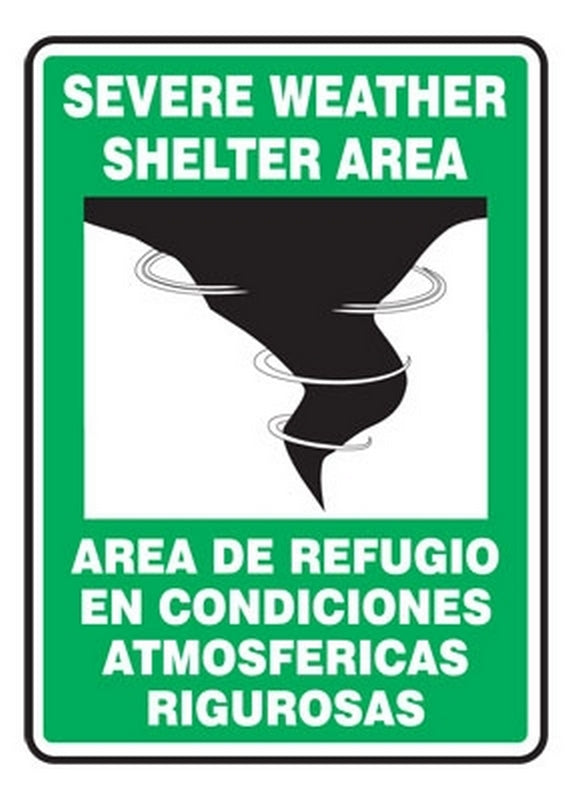 Accuform Signs SBMFEX524VP | Admittance & Exit Signs Bilingual Notice Severe Weather Shelter Area, Plastic, 14"H X 10"W
