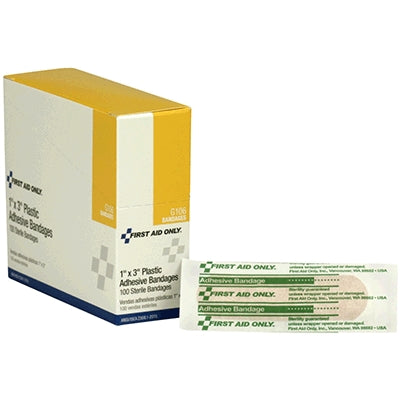 Acme United Corporation G106 | Industrial First Aid Kit Refill, Plastic Adhesive Strips, 1" X 3", 100/Box