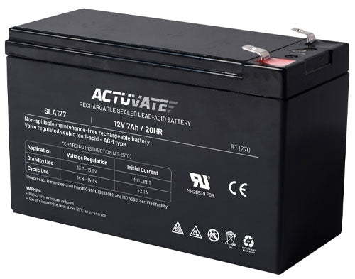 Actuvate SLA127 | Battery, Sealed Lead Acid Battery, 12 V Output, 7 Ah Battery Capacity, F1 Terminal, 2.1 A, ABS Case