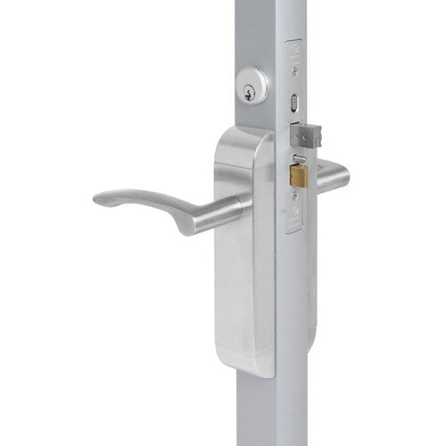 Adams Rite Manufacturing 2190-311-103-32D | Dual force Lock with Standard Flat Strike, Exterior Trim Set and 1-1/8 Inch Backset in Satin Stainless