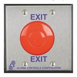 Alarm Controls TS-50 | 1 N/O & 1 N/C 10A Momentary Switch, Red Mushroom, "Exit", Double Gang, Stainless Steel Plate