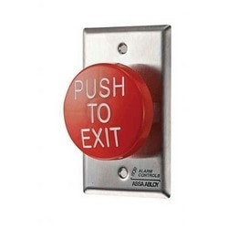 Alarm Controls TS-60 | Pushbutton, Pneumatic Time Delay, Mushroom, 1-Gang, Push To Exit Label, 1No-1Nc, 2 Ampere At 28 Volt Dc, 2 To 60 Second, 2-1/2", Red