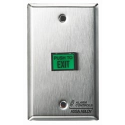 Alarm Controls TS-7 | Ul 5/8" X 7/8" Green Illuminated Push Button, Dpdt 3A Continuous Contacts, "Push To Exit" Single Gang, Stainless Steel Plate