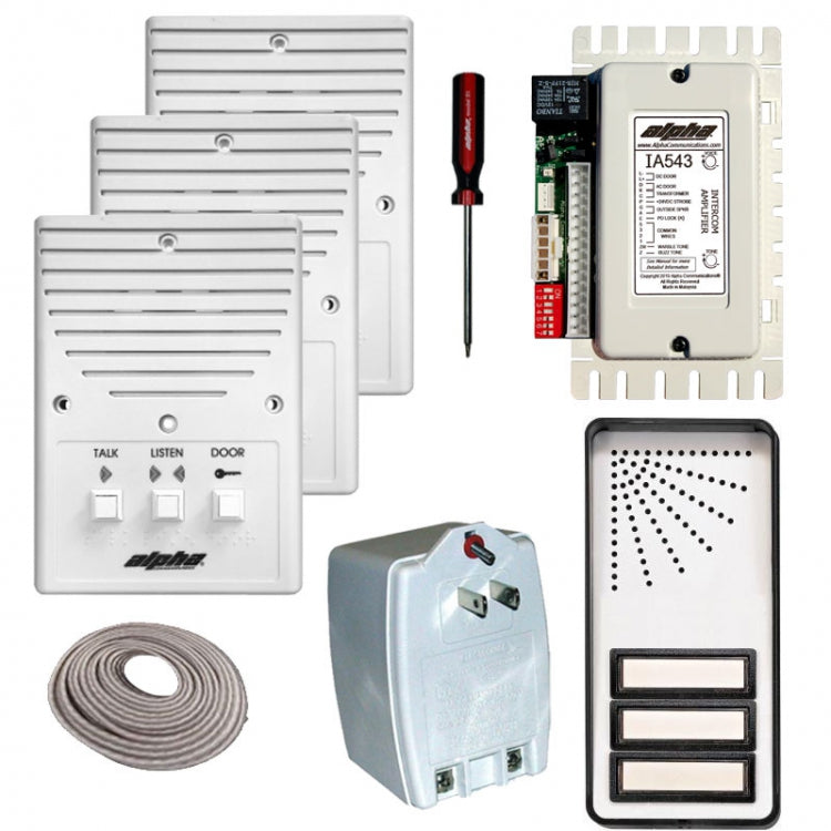 Alpha Communications IK543/3S | 3-Unit Apt. Intercom Kit + Wire