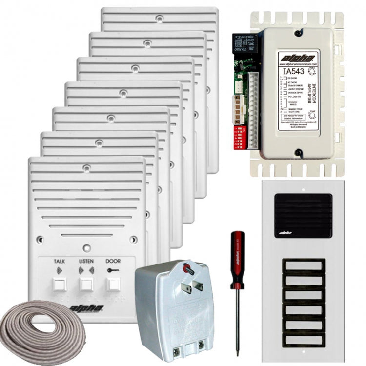 Alpha Communications IK543/7S | 7-Unit Apt. Intercom Kit + Wire